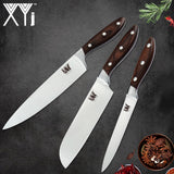 XYj Kitchen 3PCS Stainless Steel Knives Set 8'' Chef 7'' Santoku 5'' Utility Knives Color Wood Handle Sharp Blade Knife