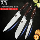 XYj Kitchen 3PCS Stainless Steel Knives Set 8'' Chef 7'' Santoku 5'' Utility Knives Color Wood Handle Sharp Blade Knife