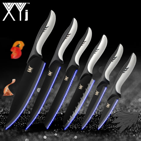 Kitchen Cooking Stainless Steel Knives Tools Black Blade