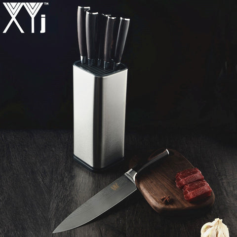 Kitchen Knife Holder Block Stand Tool Damascus Veins Stainless Steel