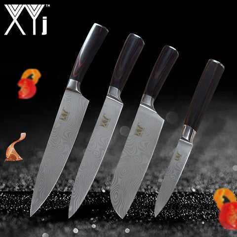 Stainless Steel Cooking Kitchen Knife  Kitchen Tools Non-Stick Knife Set Stainless Steel Damascus Veins Kitchen Knife Set